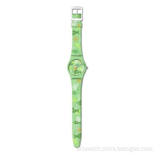 Promotional plastic watch, plastic case and PVC strap with sandwich printing